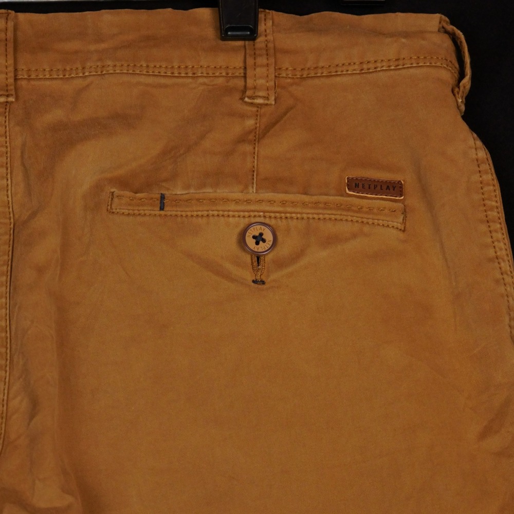 Netplay Chino Pants Mens 32 Tan Heritage Workwear Slim Tapered Cotton - Picture 9 of 12